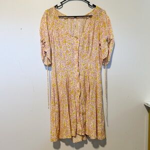 Free People Summer Pink and Yellow Floral Dress with Corset Backing, Size Med